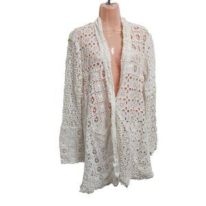 Free People One Yesenia Crochet Women Jacket Size 4 White Cotton